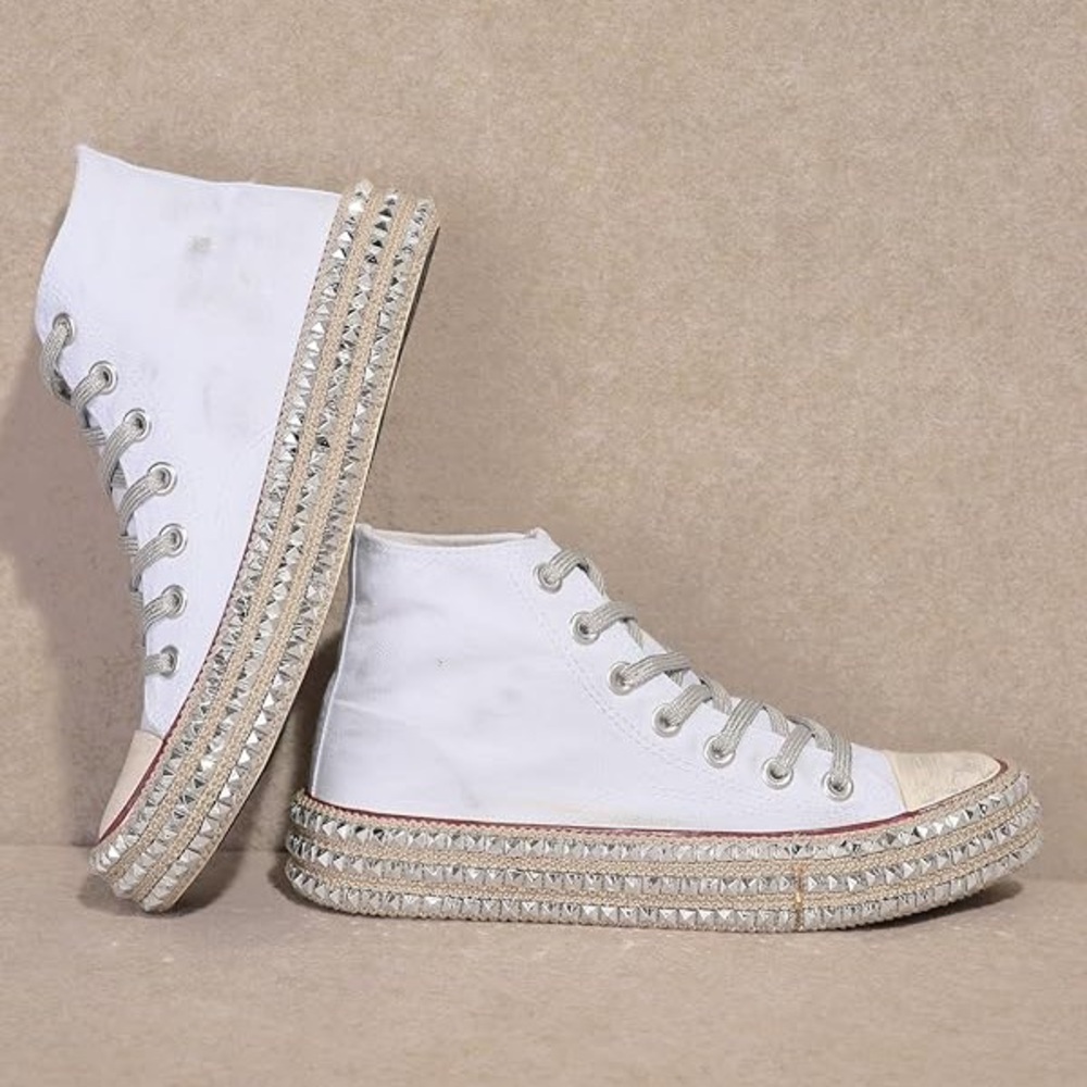 White High-Top Sneakers with Silver Accents